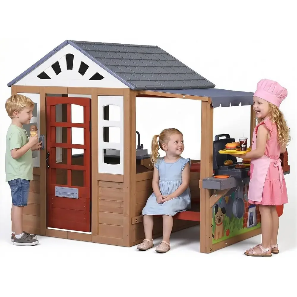 Kids Outdoor Wooden Playhouse, - đánh giá và giá Kids Outdoor Grill